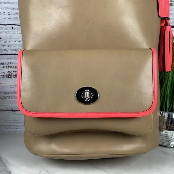 Coach Legacy Archive Rare Tan Coral Pink‎ Leather Hand Shoulder Bag Bucket Purse - Picture 5 of 9